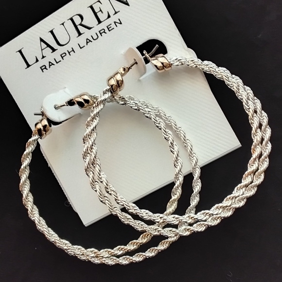 Ralph Lauren Twisted Two Tone Hoop Earrings - Picture 5 of 5